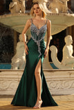 Robe de soirée sirène vert foncé corset longue décorée de strass