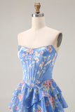 Robe de soirée longue jaune ligne A bustier sans bretelles imprimé floral jupe en mousseline volantée