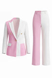 Costumes féminins à revers blanc rose à pointe en deux pièces et un bouton.