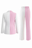 Costumes féminins à revers blanc rose à pointe en deux pièces et un bouton.