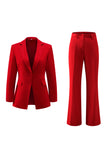 Costume de bal 2 pièces rouge pour femme à revers cranté avec poches