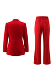 Costume de bal 2 pièces rouge pour femme à revers cranté avec poches
