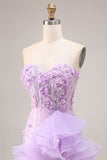 Robe de bal de promo longue à volants scintillants et motifs floraux 3D avec fentes latérales