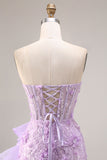Robe de bal de promo longue à volants scintillants et motifs floraux 3D avec fentes latérales