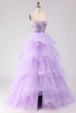 Corset Princess Bustless Purple Corset Pearls Longue robe de bal avec volants