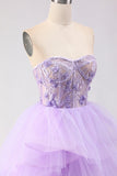 Corset Princess Bustless Purple Corset Pearls Longue robe de bal avec volants