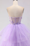 Corset Princess Bustless Purple Corset Pearls Longue robe de bal avec volants