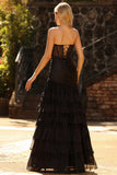 Robe de bal longue à volants à volants sirène noire avec fente