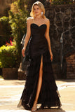 Robe de bal longue à volants à volants sirène noire avec fente