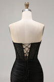Robe de bal longue à volants à volants sirène noire avec fente