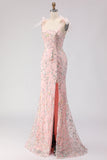 Robe de soirée longue coupe sirène blush brodée avec sequins