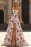 Robe de bal de bal basque sans bretelles en fleur rouge, taille longue, avec fente