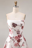 Robe de bal de bal basque sans bretelles en fleur rouge, taille longue, avec fente