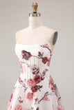 Robe de bal de bal basque sans bretelles en fleur rouge, taille longue, avec fente
