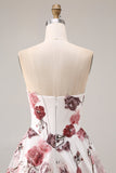 Robe de bal de bal basque sans bretelles en fleur rouge, taille longue, avec fente