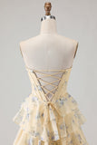 Robe de bal longue à bal, corset à volants à niveaux, sans bustier