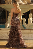 Robe de bal longue sirène à volants noirs blancs à pois et fente