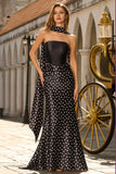 Robe longue de bal en satin satin à points noirs en deux pièces avec une écharpe au col