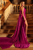 Robe de bal longue de bal scintillante en fuchsia en fuchsia en sirènes à paillettes