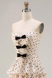 Robe de bal longue à chevaux de promo à découpe à volants abricot abricot sans bustier A Line