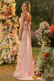 Robe de bal longue de bal à paillettes à paillettes à fente scintillante à blush scintillant