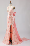 Robe de bal longue de bal à paillettes à paillettes à fente scintillante à blush scintillant