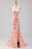 Robe de bal longue de bal à paillettes à paillettes à fente scintillante à blush scintillant
