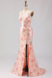 Robe de bal longue de bal à paillettes à paillettes à fente scintillante à blush scintillant