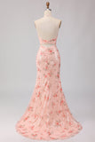 Robe de bal longue de bal à paillettes à paillettes à fente scintillante à blush scintillant