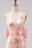 Robe de bal longue de bal à paillettes à paillettes à fente scintillante à blush scintillant