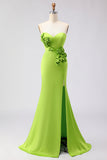 Robe Maxi 3D 3D sans bretelles en sirène verte avec fente