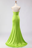 Robe Maxi 3D 3D sans bretelles en sirène verte avec fente