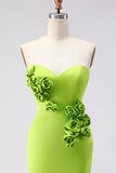 Robe Maxi 3D 3D sans bretelles en sirène verte avec fente