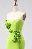 Robe Maxi 3D 3D sans bretelles en sirène verte avec fente