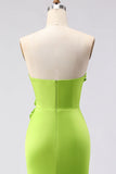 Robe Maxi 3D 3D sans bretelles en sirène verte avec fente