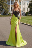 Robe de bal longue de bal en dentelle noire vert sirène sans bretelles