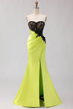 Robe de bal longue de bal en dentelle noire vert sirène sans bretelles
