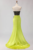 Robe de bal longue de bal en dentelle noire vert sirène sans bretelles