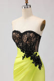 Robe de bal longue de bal en dentelle noire vert sirène sans bretelles