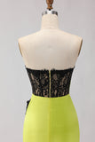 Robe de bal longue de bal en dentelle noire vert sirène sans bretelles