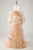 Robe de bal de bal champagne bretelière A Line 3D taille grande taille avec manches amovibles