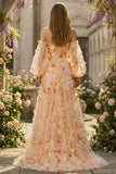 Robe de bal longue décapotable en tulle Champagne sans bretelles avec fleurs 3D