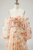 Robe de bal de bal champagne bretelière A Line 3D taille grande taille avec manches amovibles