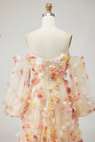 Robe de bal de bal champagne bretelière A Line 3D taille grande taille avec manches amovibles
