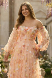 Robe de bal de bal champagne bretelière A Line 3D taille grande taille avec manches amovibles