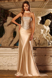 Robe de bal longue décapotable sirène en deux pièces en champagne sans bustier avec une écharpe au cou