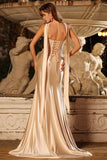 Robe de bal longue décapotable sirène en deux pièces en champagne sans bustier avec une écharpe au cou