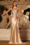 Robe de bal longue décapotable sirène en deux pièces en champagne sans bustier avec une écharpe au cou