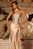 Robe de bal longue décapotable sirène en deux pièces en champagne sans bustier avec une écharpe au cou