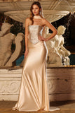 Robe de bal longue décapotable sirène en deux pièces en champagne sans bustier avec une écharpe au cou